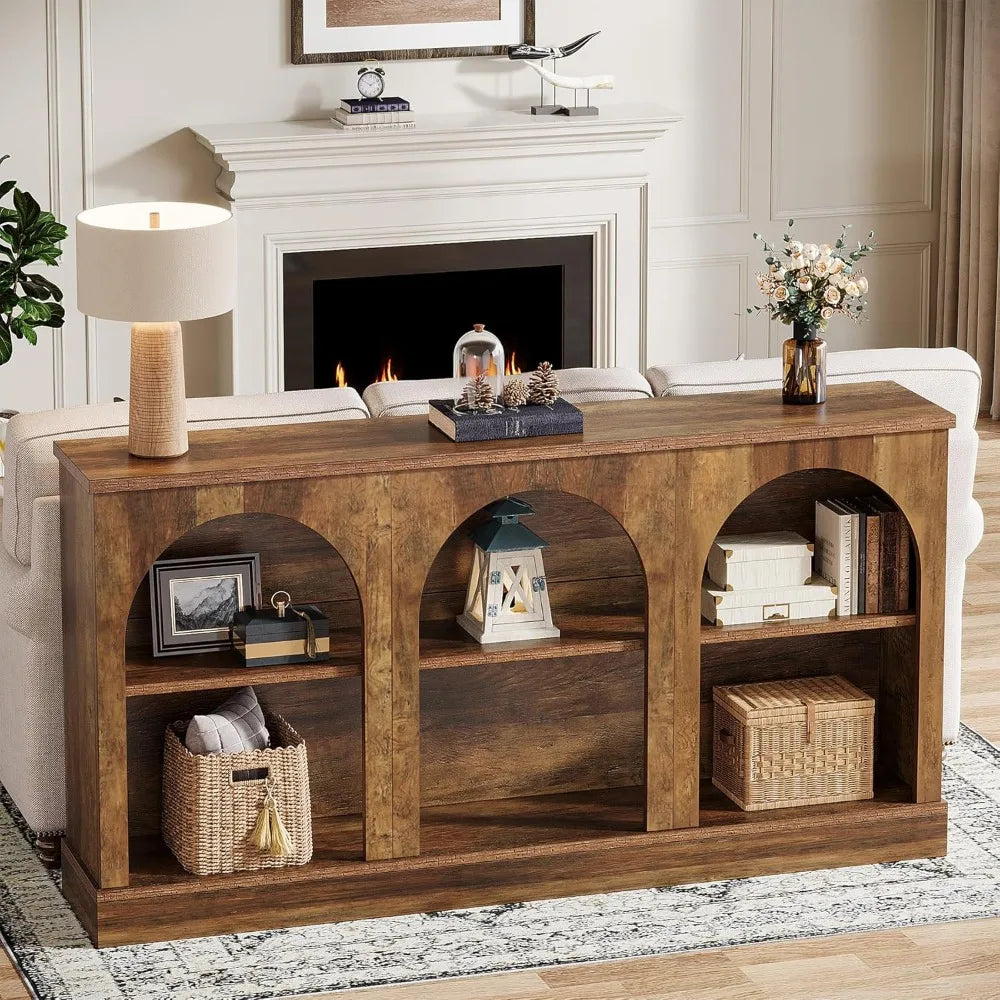 63 Farmhouse Style Console Table with 3-Tier Storage for Entryway and Behind Sofa
