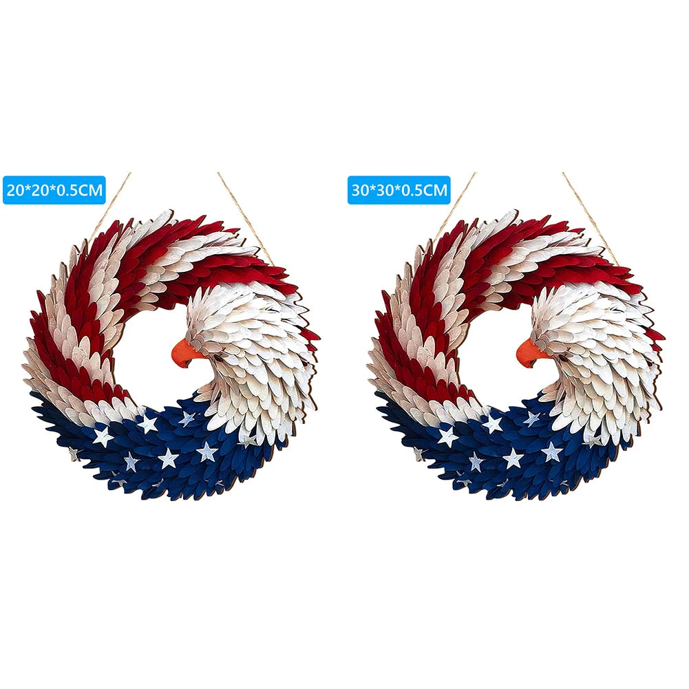 American Flag Eagle Wreath Decorative 4th of July Hanging Door Sign Patriotic Door Hanger for Wall Front Door Farmhouse