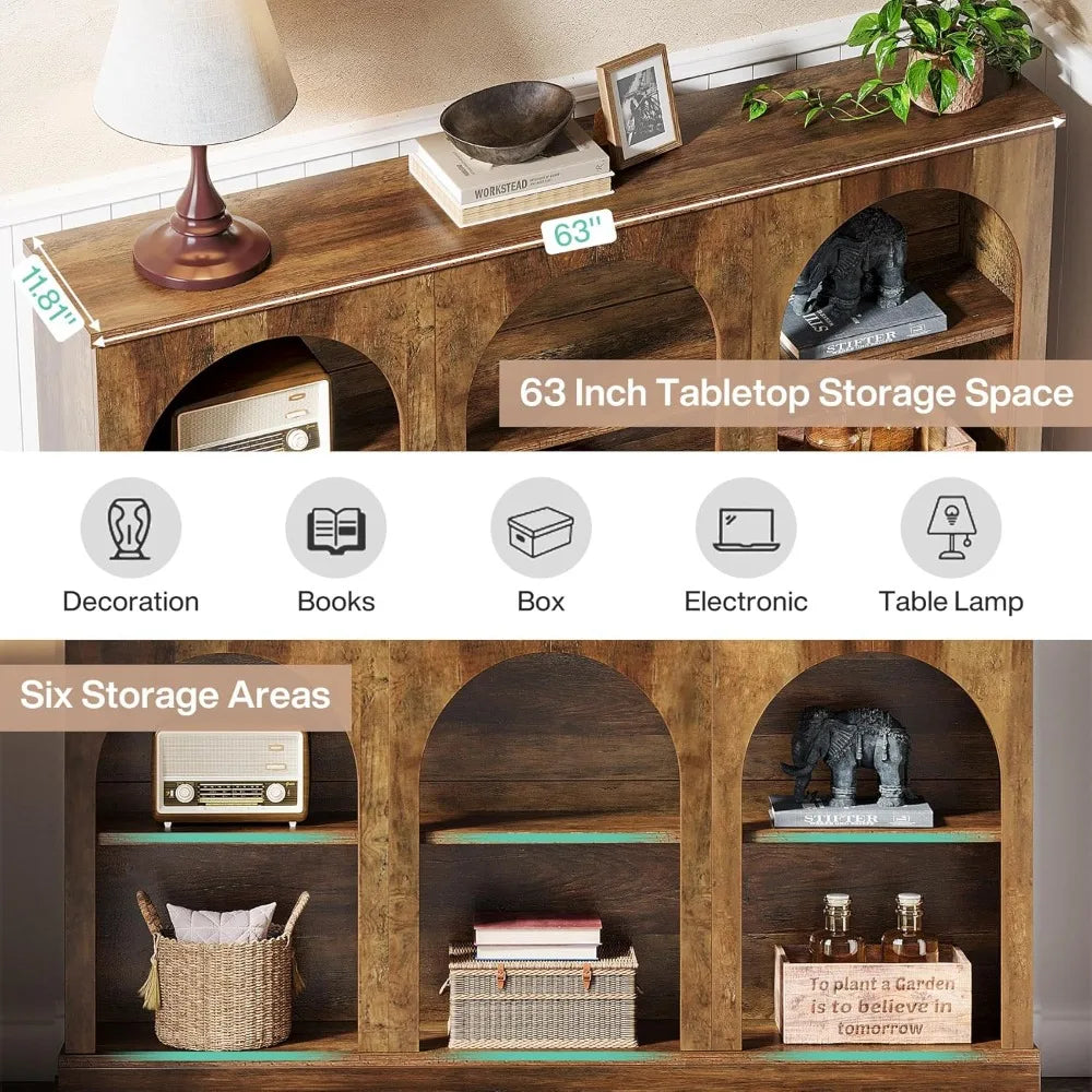 63 Farmhouse Style Console Table with 3-Tier Storage for Entryway and Behind Sofa