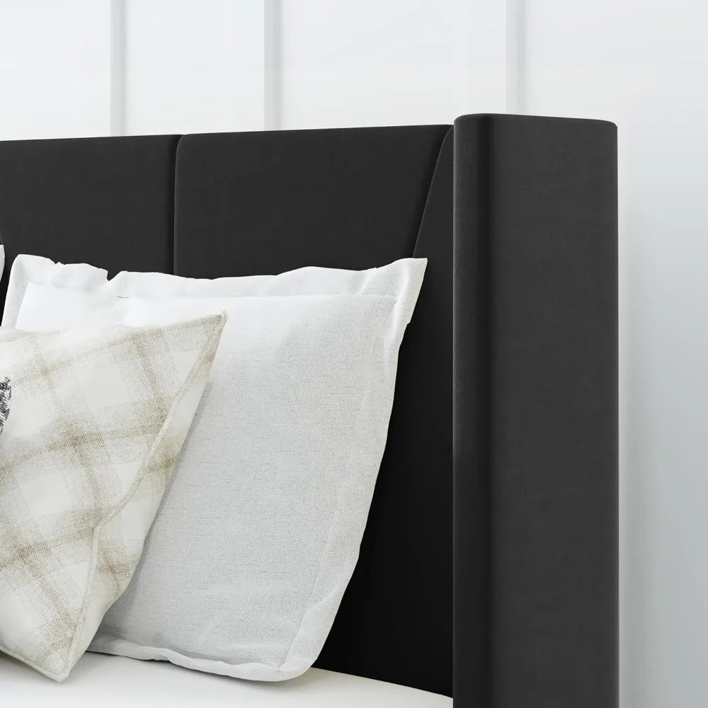 Full Size Tufted Headboard Upholstered Platform Bed with Wooden Slat Support, No Box Spring Needed