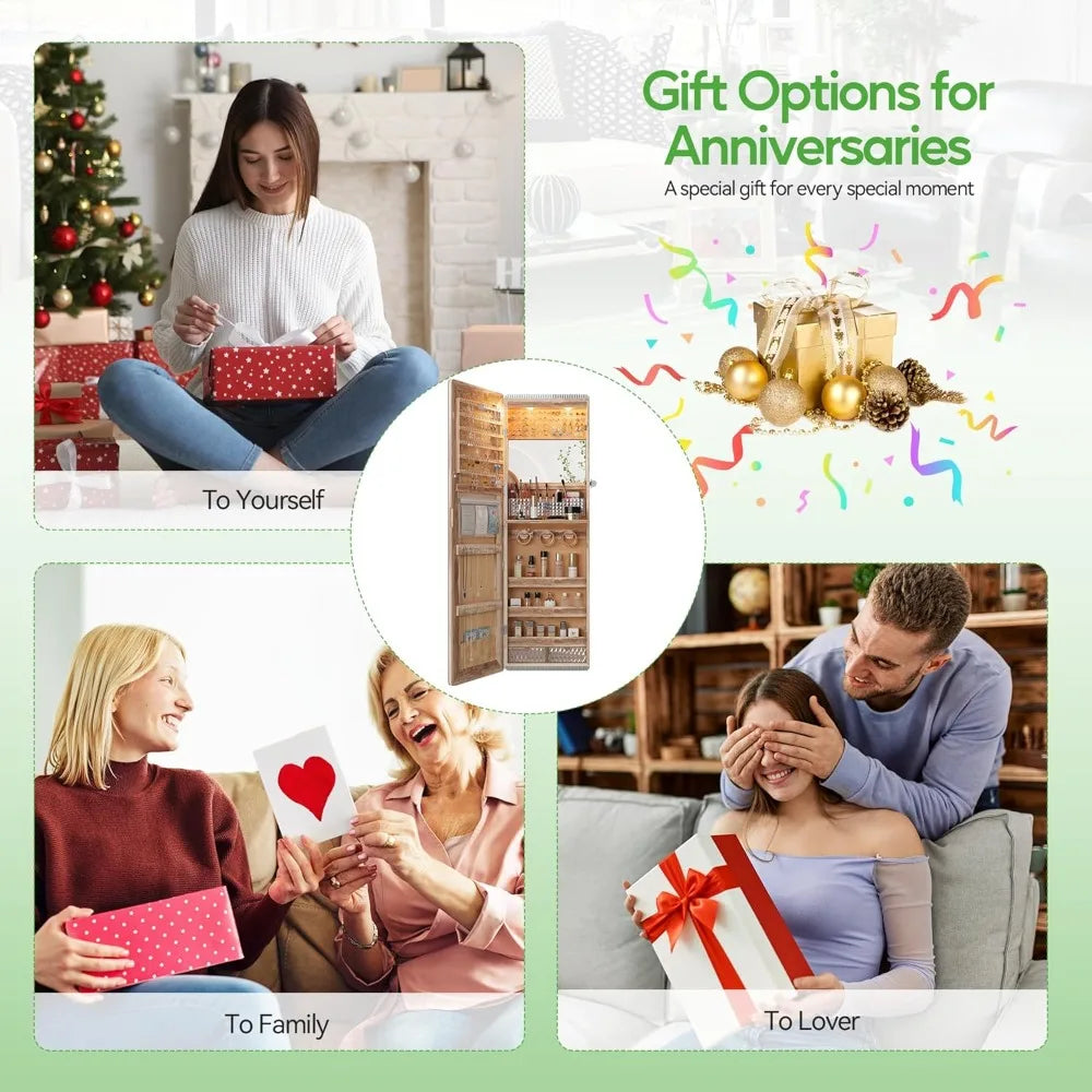 Wall-Mounted 47.2 Full-Length Mirror Jewelry Organizer with Over-the-Door Hanging Option