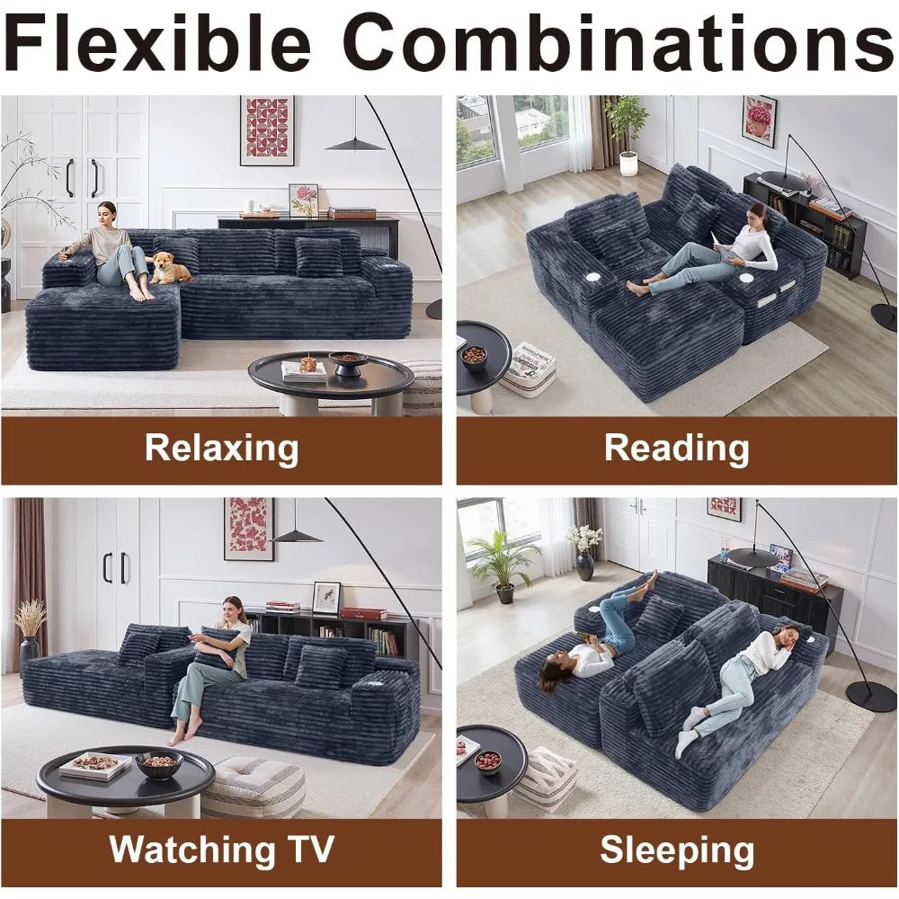 Cloud Sectional Couch with L-Shape Chaise, Modern Modular Sofa with Deep Seat, Built-in Cup Holder & Storage Pocket