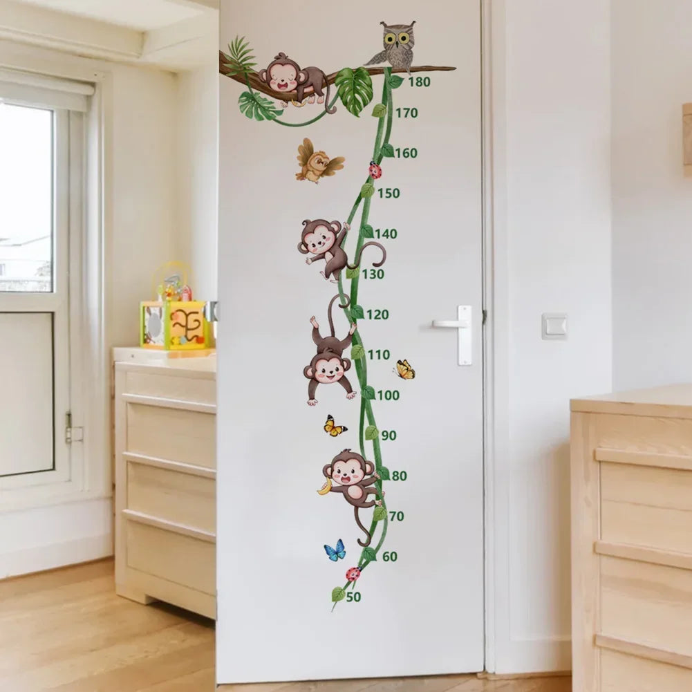 Monkey Vine Height Scale Wall Sticker Cartoon Kids Room Decoration Mural For Children Bedroom Home Decor Self-adhesive Wallpape