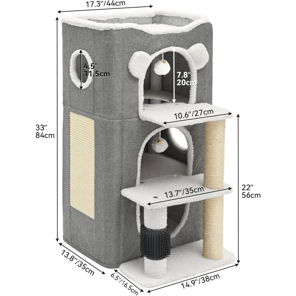 YITAHOME 3-Tier Cat House, Cat Beds for Indoor Cats, Modern Cat Condo with Highway Cave, Scratch & Itching Post, Climbing Stand,