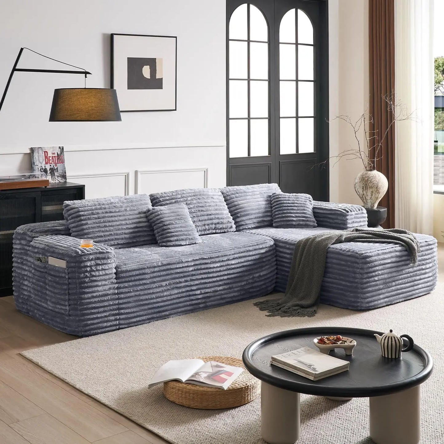Cloud Sectional Couch with L-Shape Chaise, Modern Modular Sofa with Deep Seat, Built-in Cup Holder & Storage Pocket