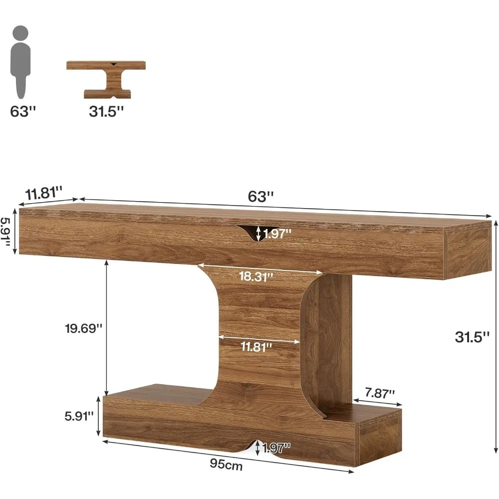 Wood Console Table, Modern 63-Inch Entryway Table, Long Sofa Table for Living Room, Hallway, Entrance (Walnut)