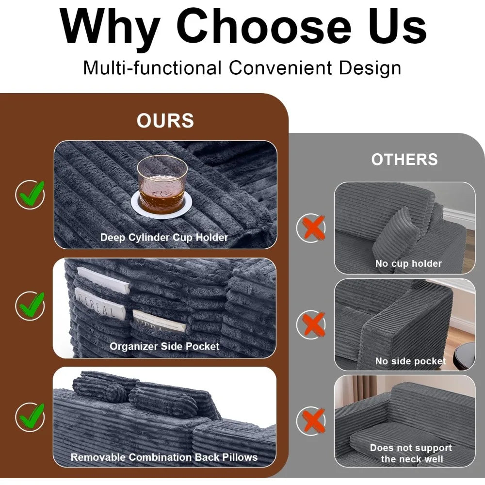 Cloud Sectional Couch with L-Shape Chaise, Modern Modular Sofa with Deep Seat, Built-in Cup Holder & Storage Pocket