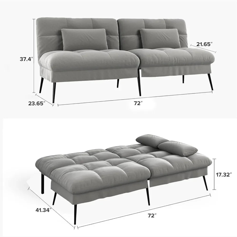 72″ Convertible Sofa Bed , Fabric Couch with Adjustable , Loveseat Recliner Sleeper Furniture futon Set Comfortable sofa