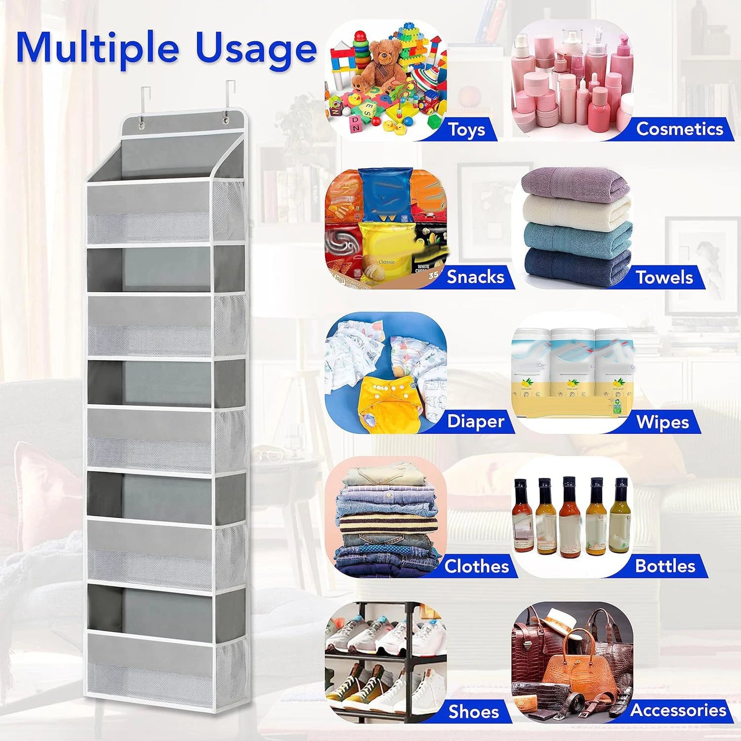 5 Layer Hanging Organizer Over The Door Organizer Hanging Storage With 5 Mesh Pockets For Pantry Bathroom Bedroom Kitchen Dorm