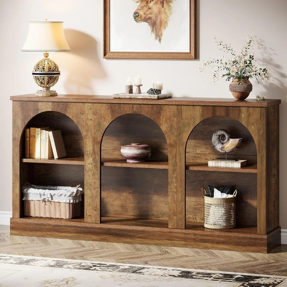 63 Farmhouse Style Console Table with 3-Tier Storage for Entryway and Behind Sofa