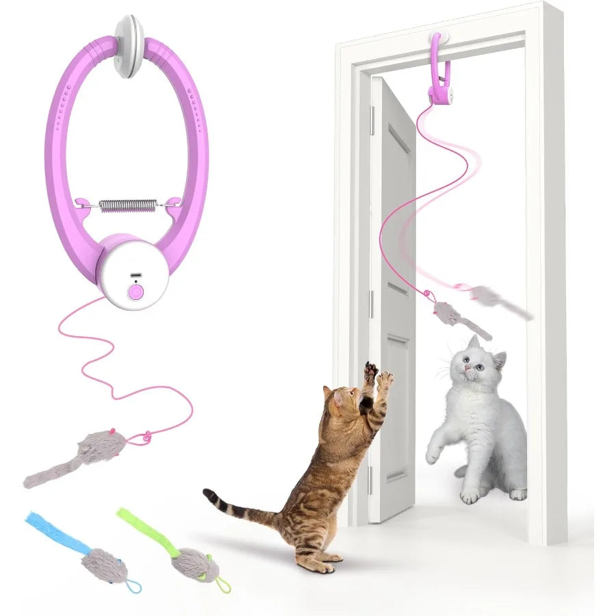 Interactive Cat Toys Rechargeable Feather Toy for Indoor Cat Hanging Retractable Teaser Toy Automatic Kitten Play Chase Exercis