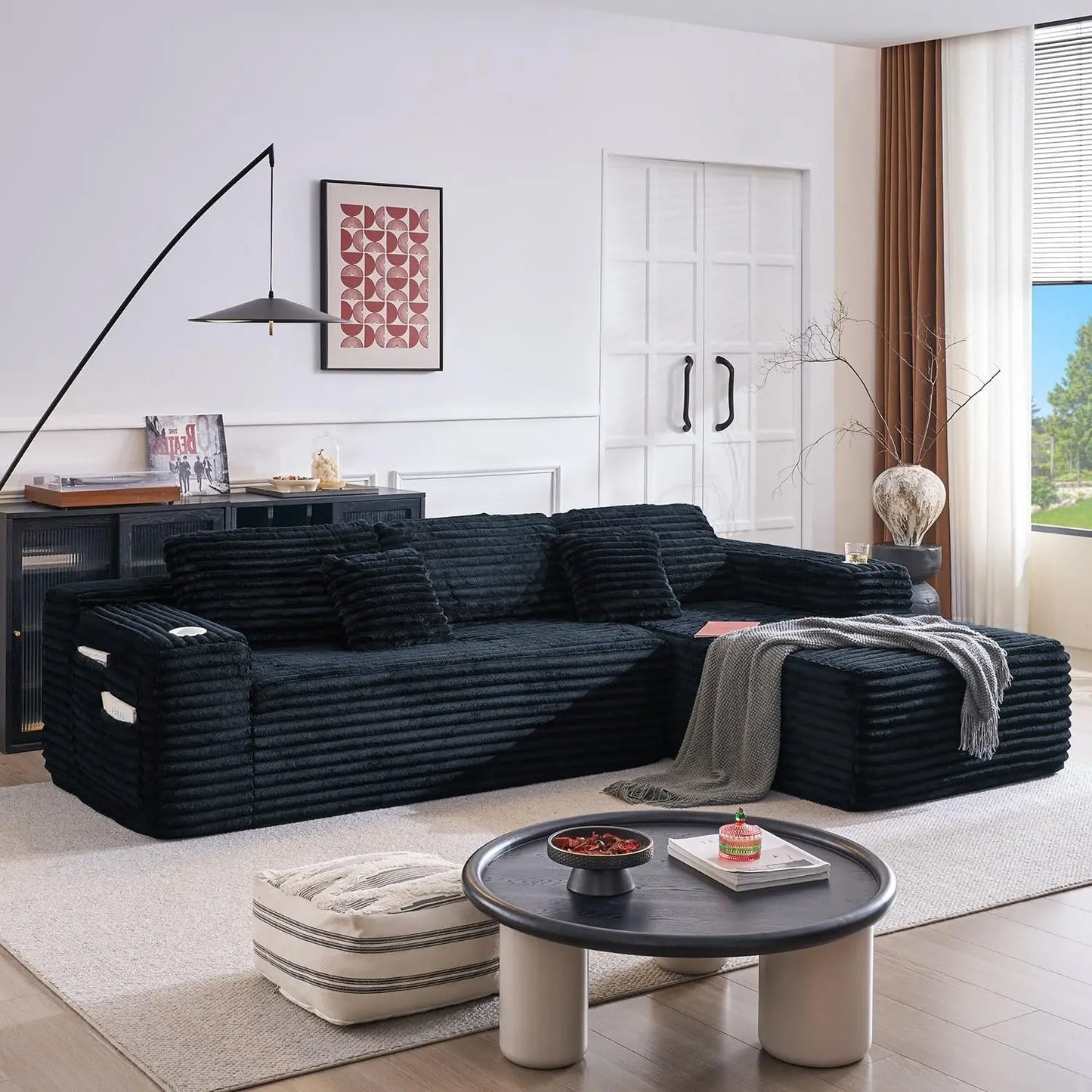 Cloud Sectional Couch with L-Shape Chaise, Modern Modular Sofa with Deep Seat, Built-in Cup Holder & Storage Pocket