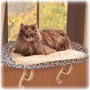K&H Pet Products Bolster Kitty Sill Cat Window Perch Bed for Large Cats, Orthopedic Window Hammock Holds 40 lbs, Washable Cover,