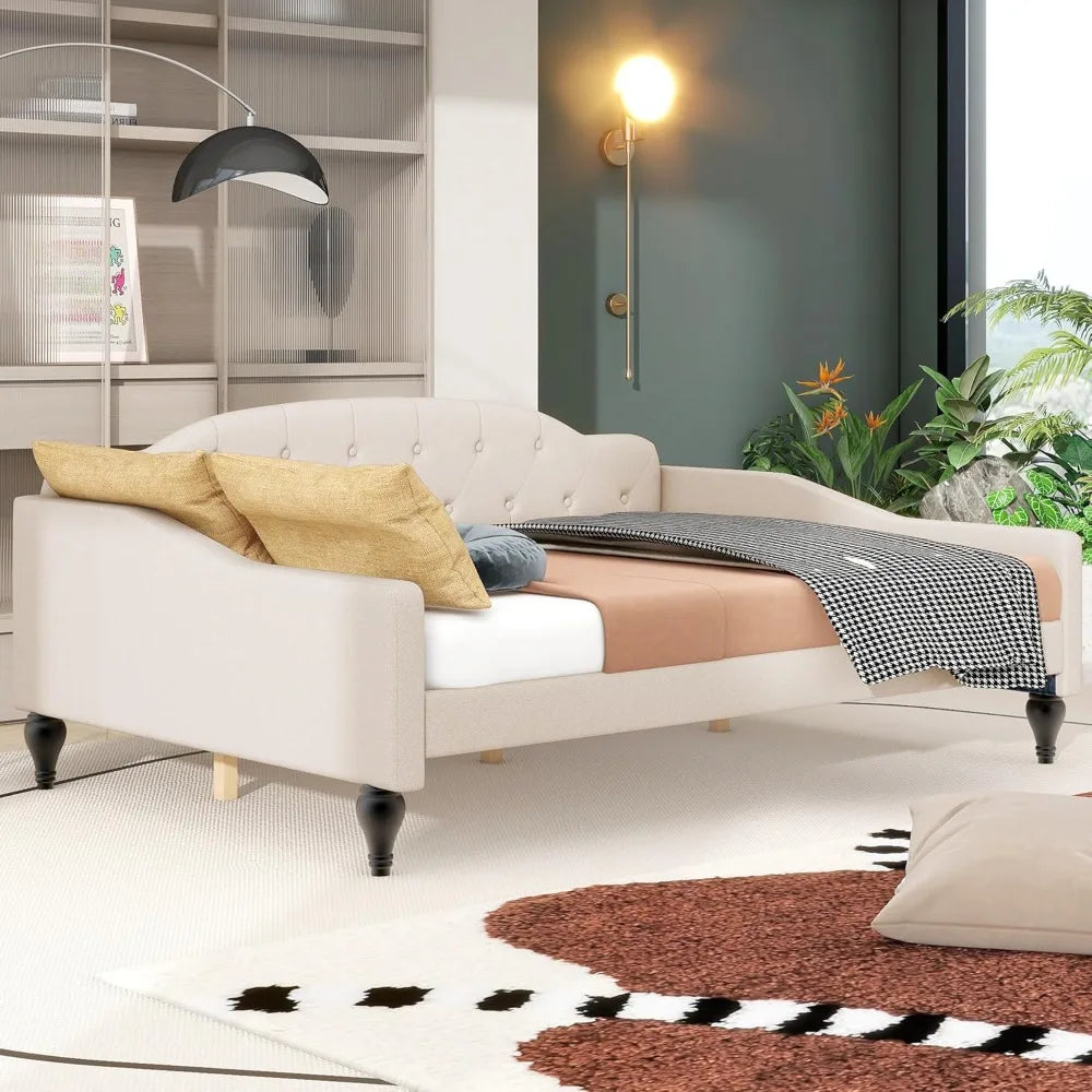living room sofa, Full Size Upholstered Tufted Daybed with Two Drawers,Linen Sofa Bed Small Space Bedroom Livingroom Guest Room