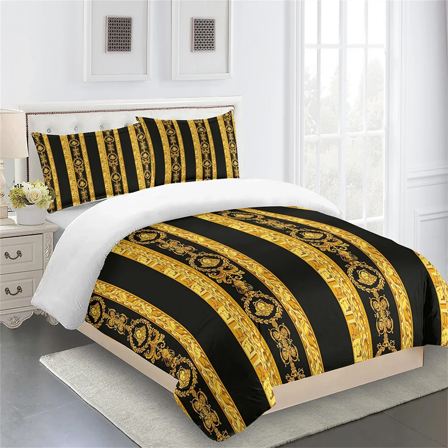 Luxury Brands Black Gold Design Comforter Soft King Queen Full Size Duvet Cover Set 3pcs Bedding Set Quilt Cover 2 Pillowcases