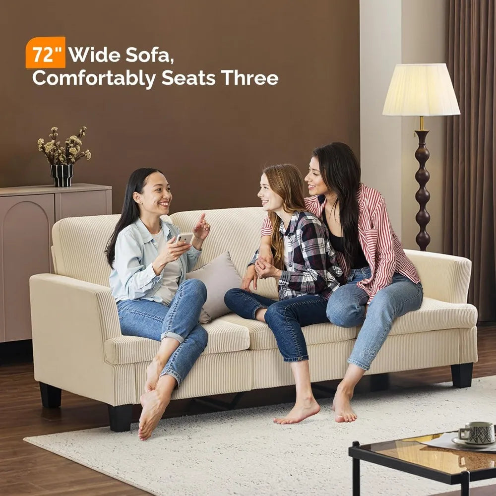 Beige 83 Sofa Couches for Living Room, Corduroy Modern Comfy 3 Seater Couch 25.6 Deep Seat Upholstery Cozy Sofas for Small