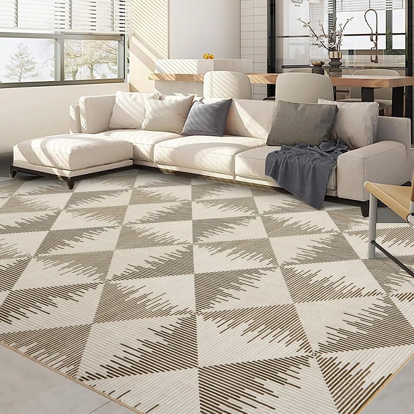 Area Rugs Modern Neutral Living Room Rug Machine Washable Rug for Bedroom Low Pile Farmhouse Carpet for Dining Room Entryway