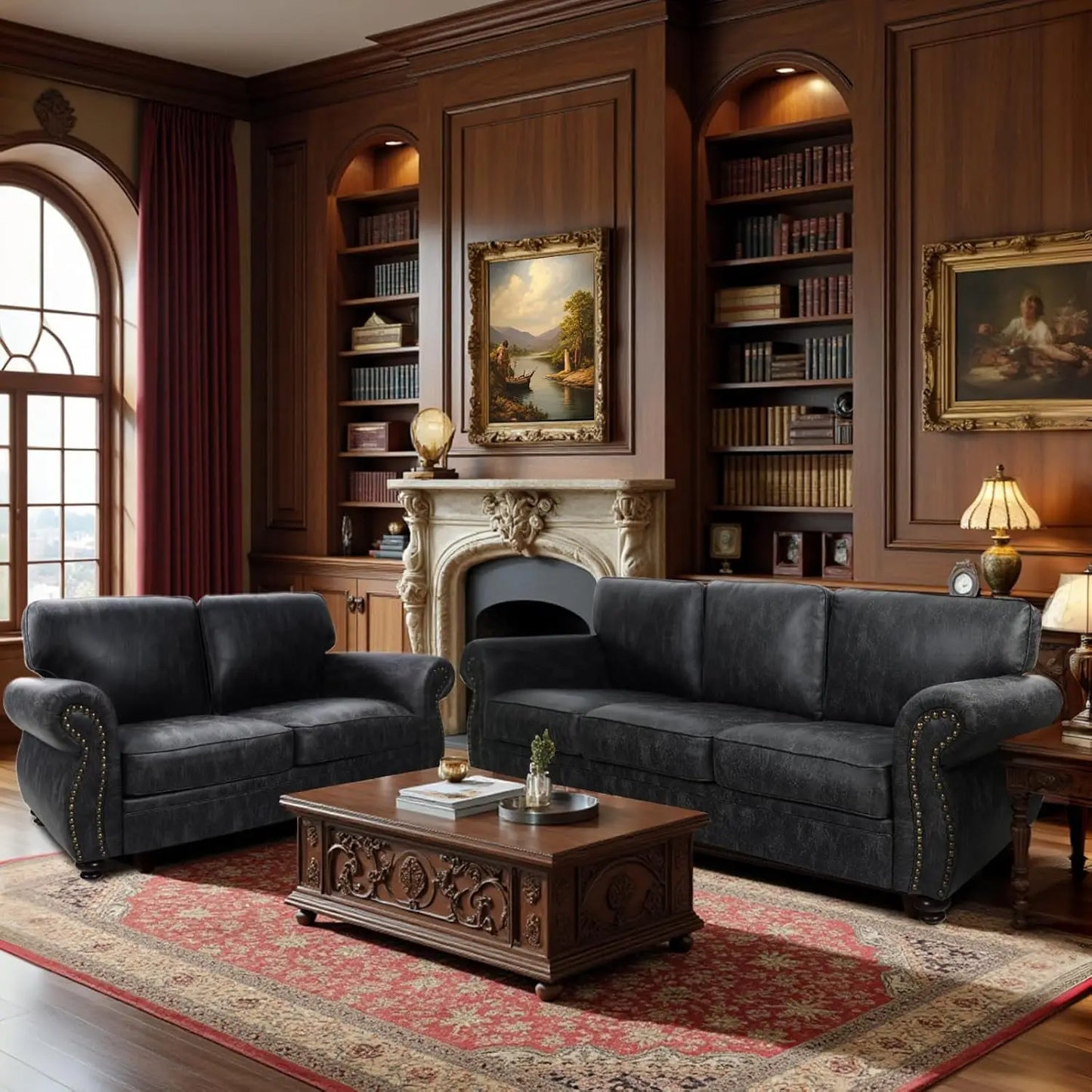 Living Room Furniture Sets,Sofa Sets and Couch Sets for Living Room,Mid-Century Vintage Sofa Couches with Rivet Design