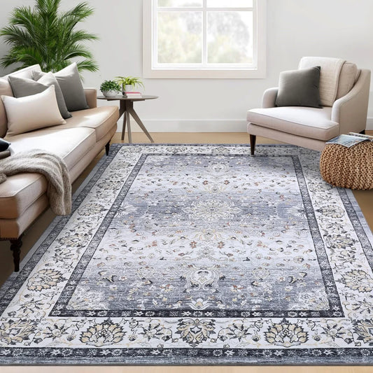 Large Area Rug 8x10ft Washable Rug Soft Vintage Distressed Floor Carpet Low Pile  Rug for Bedroom Living Room