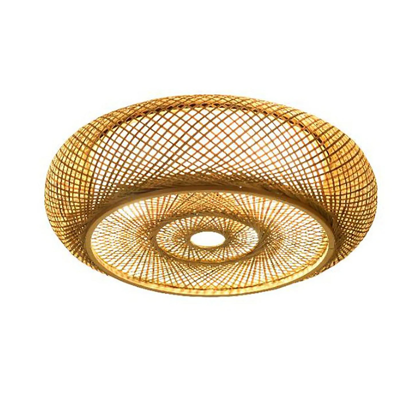 Asian Rustic Bamboo Flush Mount Ceiling Light 3-Lamp Antique Rattan Ceiling Light Weaving Lantern Lighting Fixture