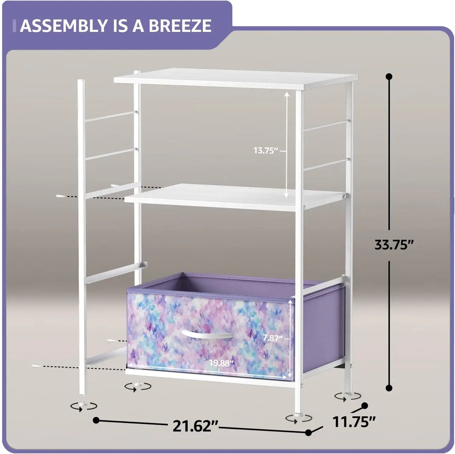 2 Drawer Shelf Storage Nightstand - Kids Bedside Furniture End Table Night Stand with Steel Frame Wood Top & Easy Pull Fabric Bi