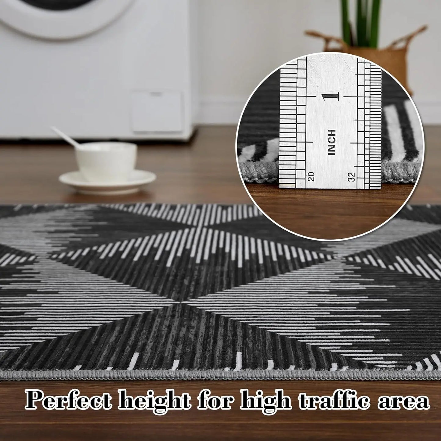 Area Rugs Modern Neutral Living Room Rug Machine Washable Rug for Bedroom Low Pile Farmhouse Carpet for Dining Room Entryway