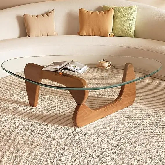 Small Coffee Table Modern Glass Coffee Table, Mid Century Coffee Table for Living Room, Rustic Oval Co