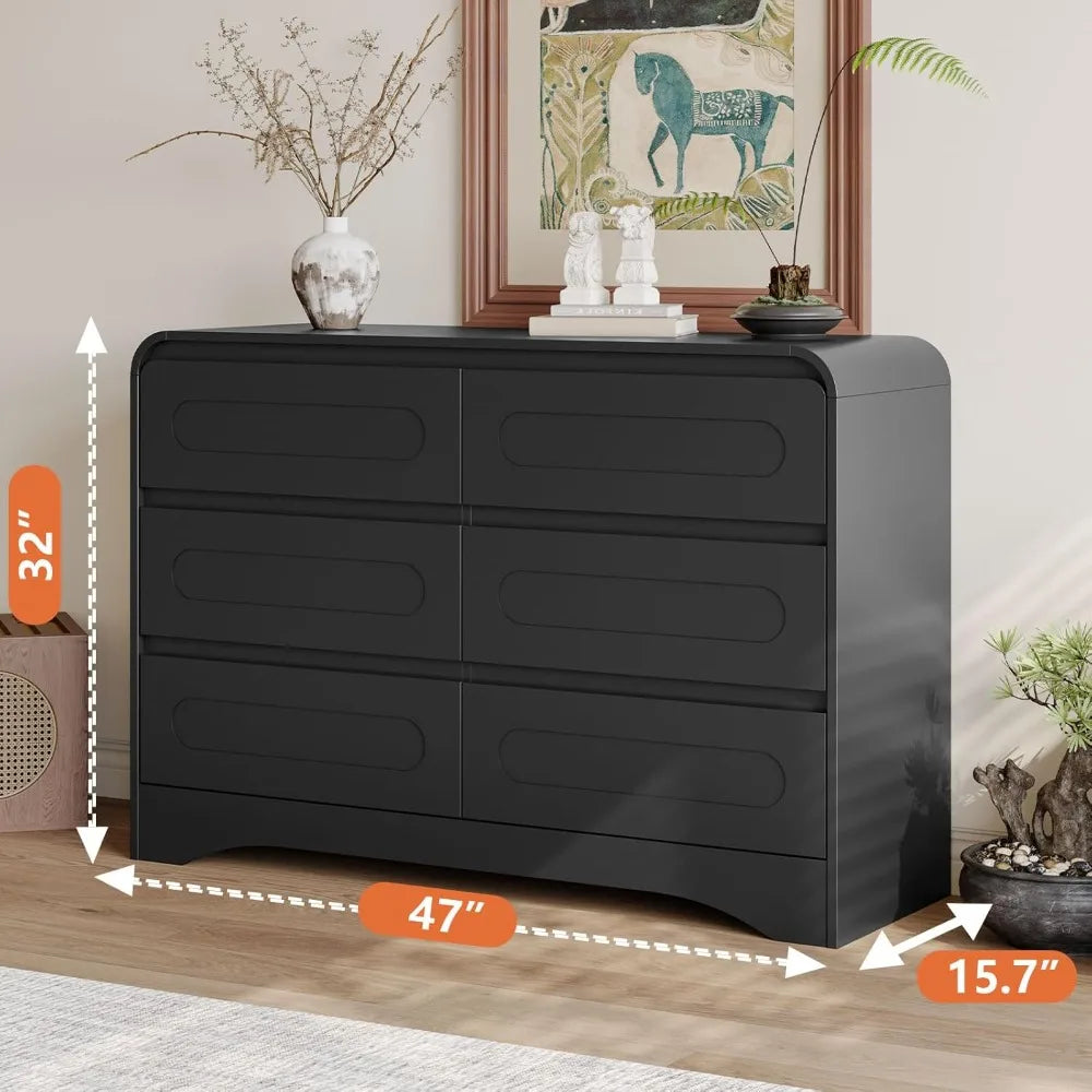 Modern 3-Piece Bedroom Furniture Set: Wooden 6-Drawer Dresser, Pair of 2-Drawer Nightstands, and Wide Chest of Drawers