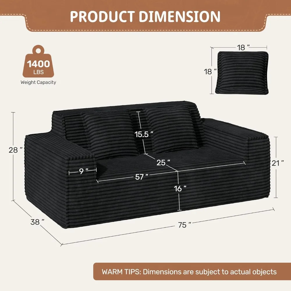 Cloud Loveseat Sofa, No Assembly Required Comfy Deep Seat Couches 1 pcs for Living Room, Bedroom, Apartment