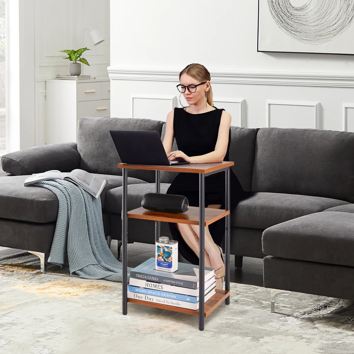 JHK 2/3-Tier End Table Side Tables with Adjustable Feet Small Nightstand Steel Frame Space-Saving for Bedroom Living Room Office