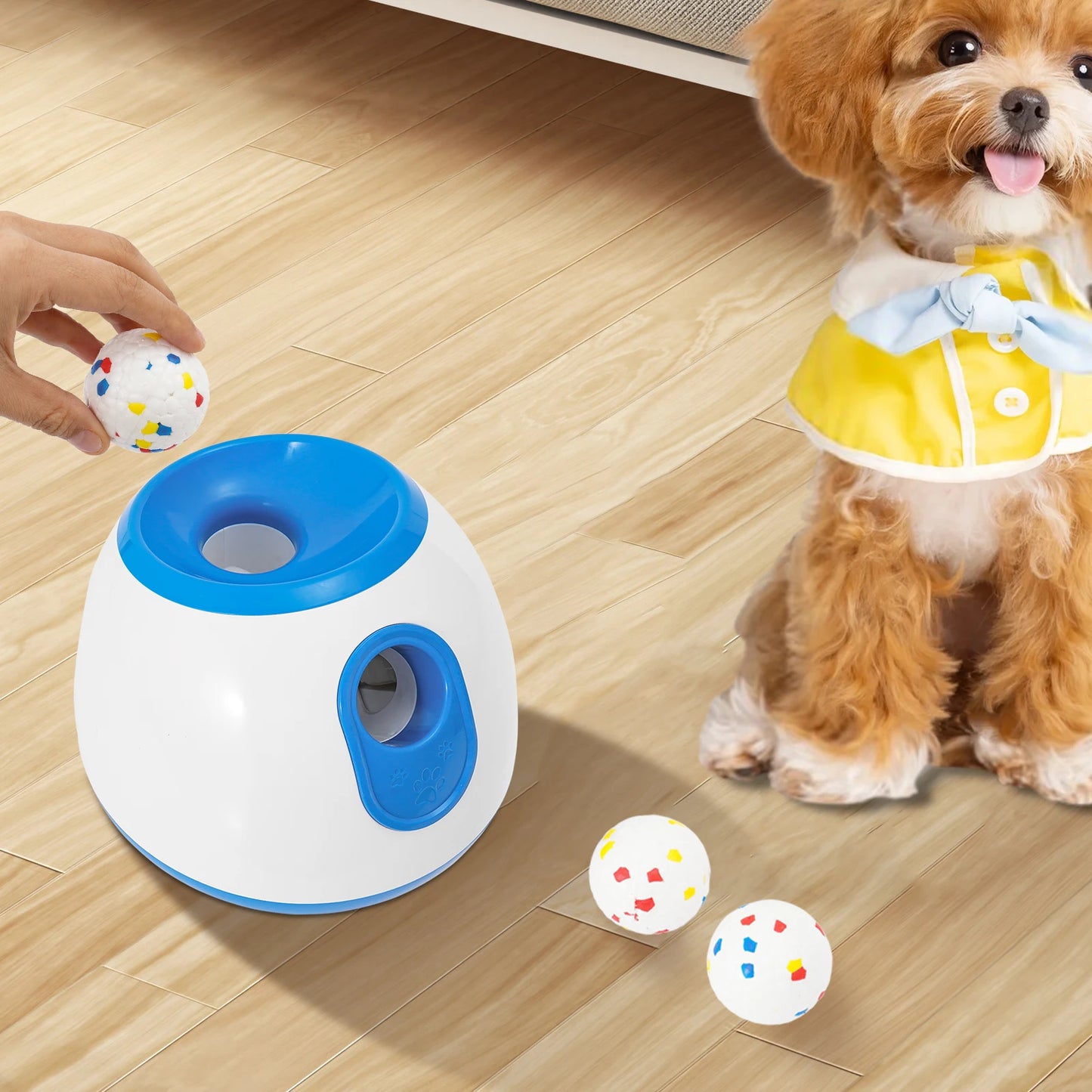 Automatic Ball Launcher for Dogs, Adjustable 10-30ft Throw Distance, Dual Power Option, Includes 2" Machine-Washable Balls