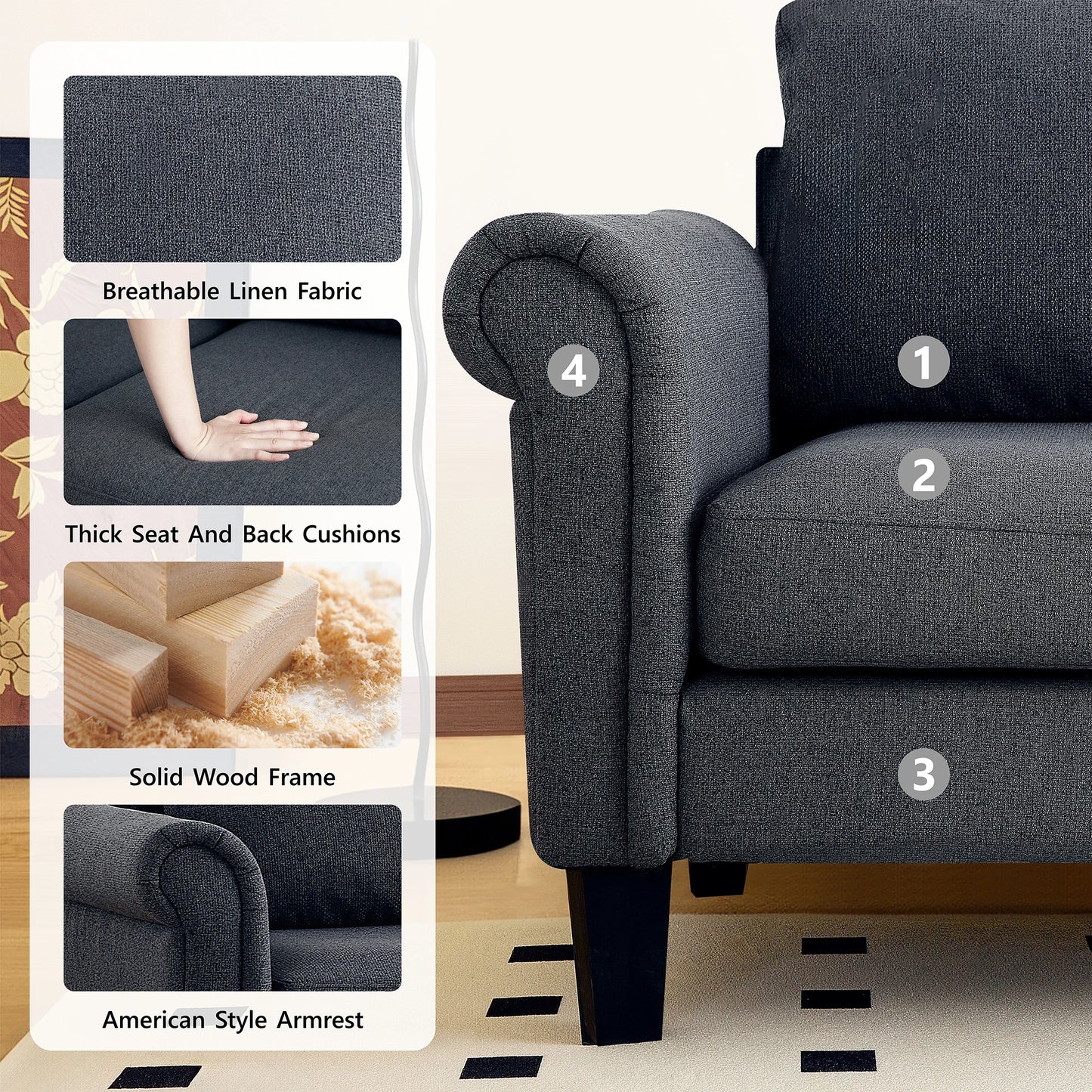 Redlife 108" Sectional Sofa w/ Chaise Living Room Sofa Convertible 4 Seat L-Shape Sofa Set Fabric Sectional Couch w/ Two Ottoman