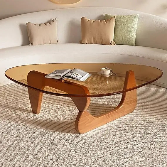 Small Coffee Table Modern Glass Coffee Table, Mid Century Coffee Table for Living Room, Rustic Oval Co