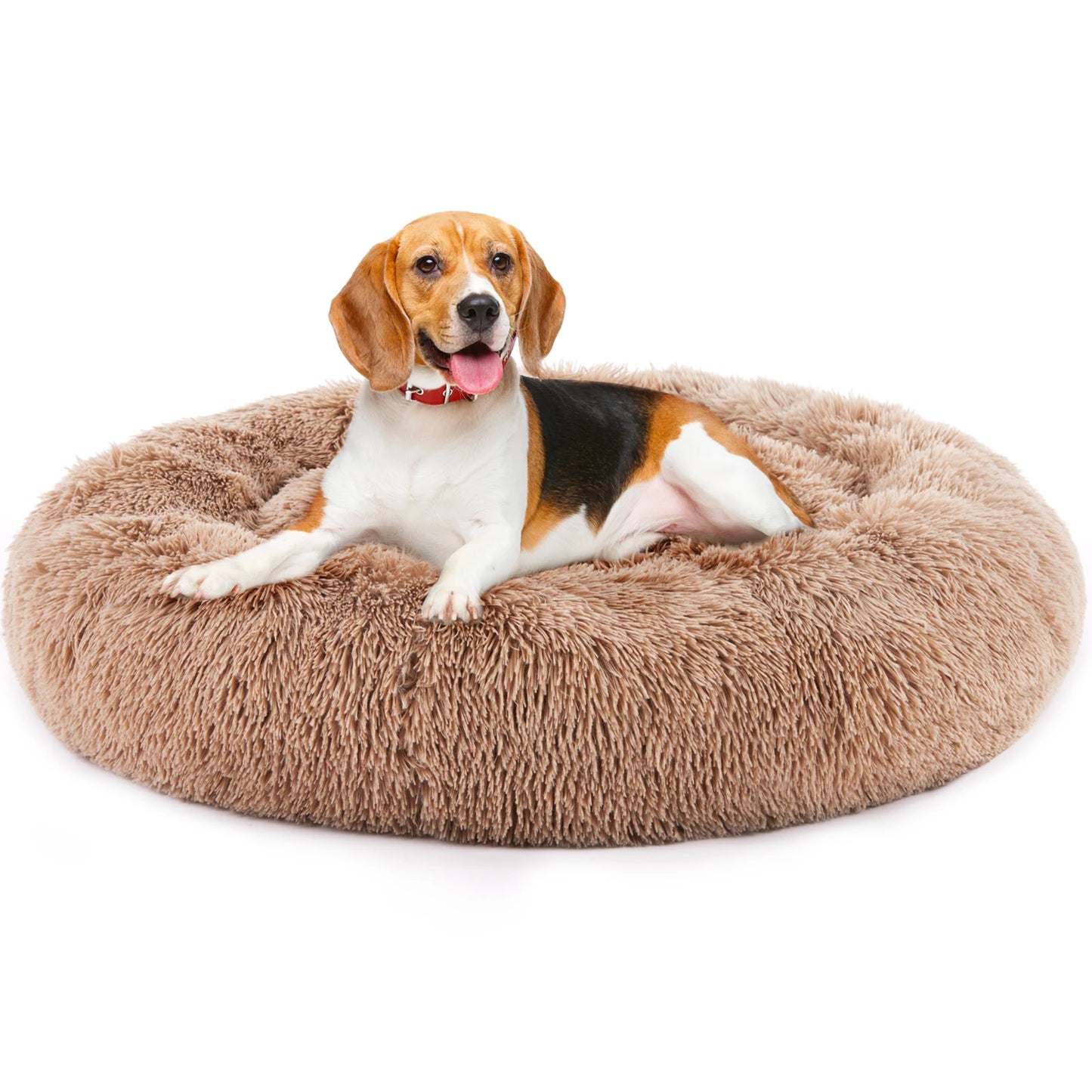JHK Calming Dog Bed for Medium to Large Dogs Washable Large Pet Bed Anti-Slip Round Fluffy Plush Faux Fur Dog Bed