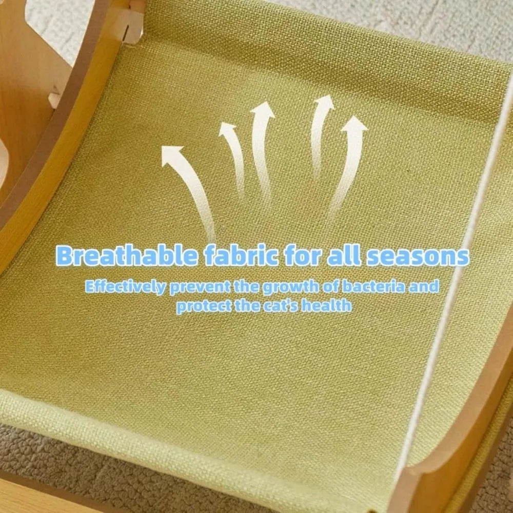 2 in 1 Wooden Cat Hammock, Comfortable and Breathable Hanging Cat Bed with Soft Mattress and Pillow,Suitable for Cats or Small D