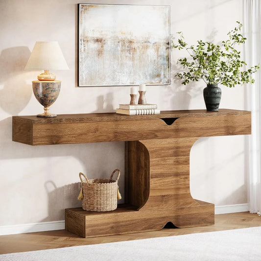 Wood Console Table, Modern 63-Inch Entryway Table, Long Sofa Table for Living Room, Hallway, Entrance (Walnut)