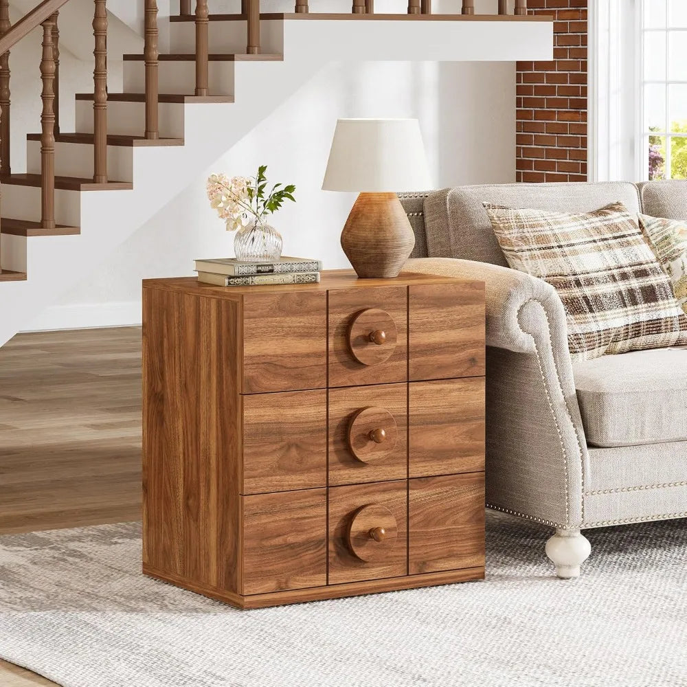 3 Drawers Nightstand Set of 2, Mid-Century Modern Night Stand with Storage for Bedroom, Wood Bedside End Table with Solid Handl