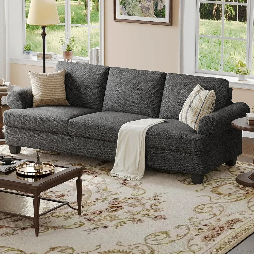 Extra Deep Seating 91 Oversized Mid-Century 3-Seat Sofa Couch in Dark Gray for Living Spaces and Lounges