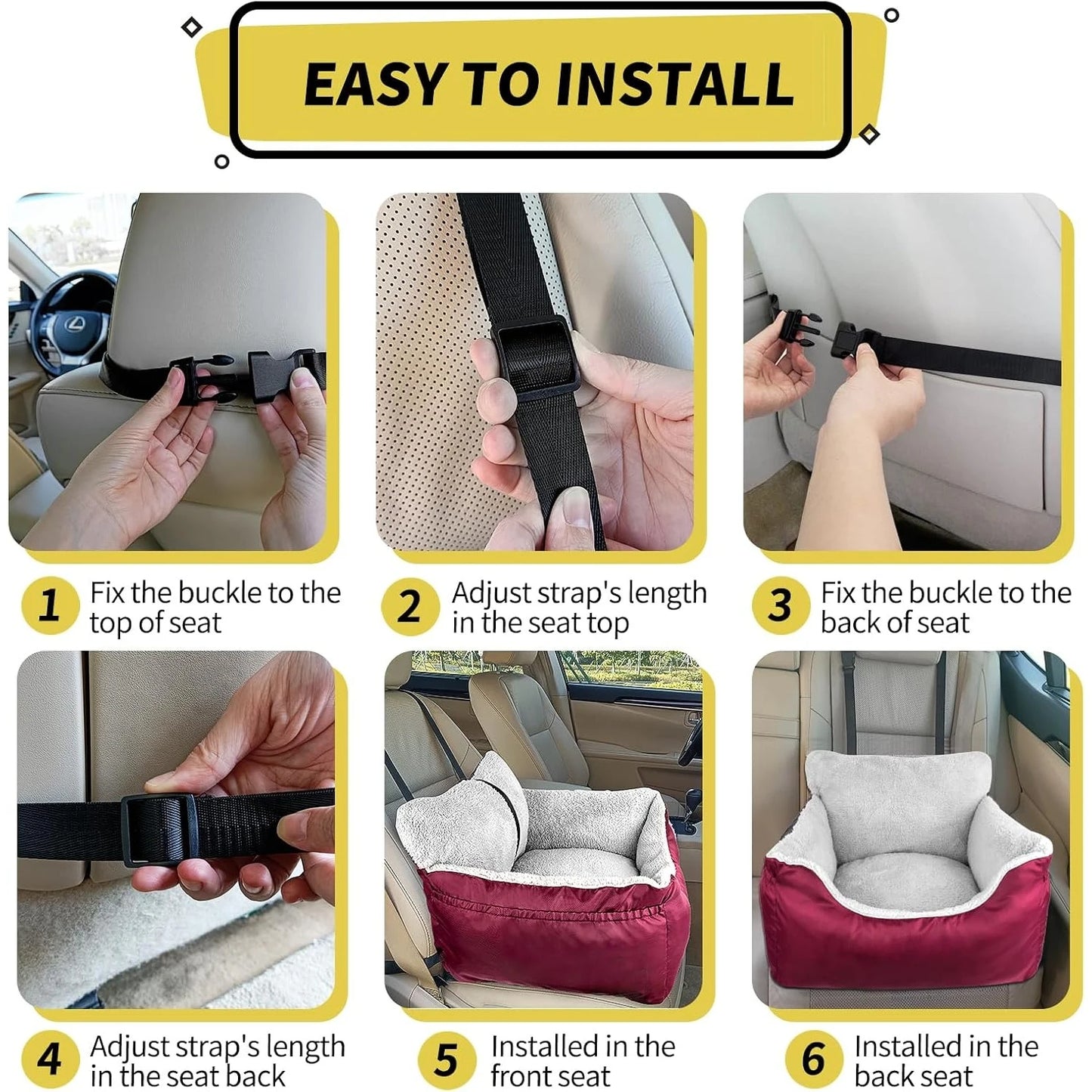 Dog Car Seat for Small Dogs, Fully Detachable and Washable Cat Carseats Under 25 lbs,Soft Pet Booster Seats with Storage Pockets