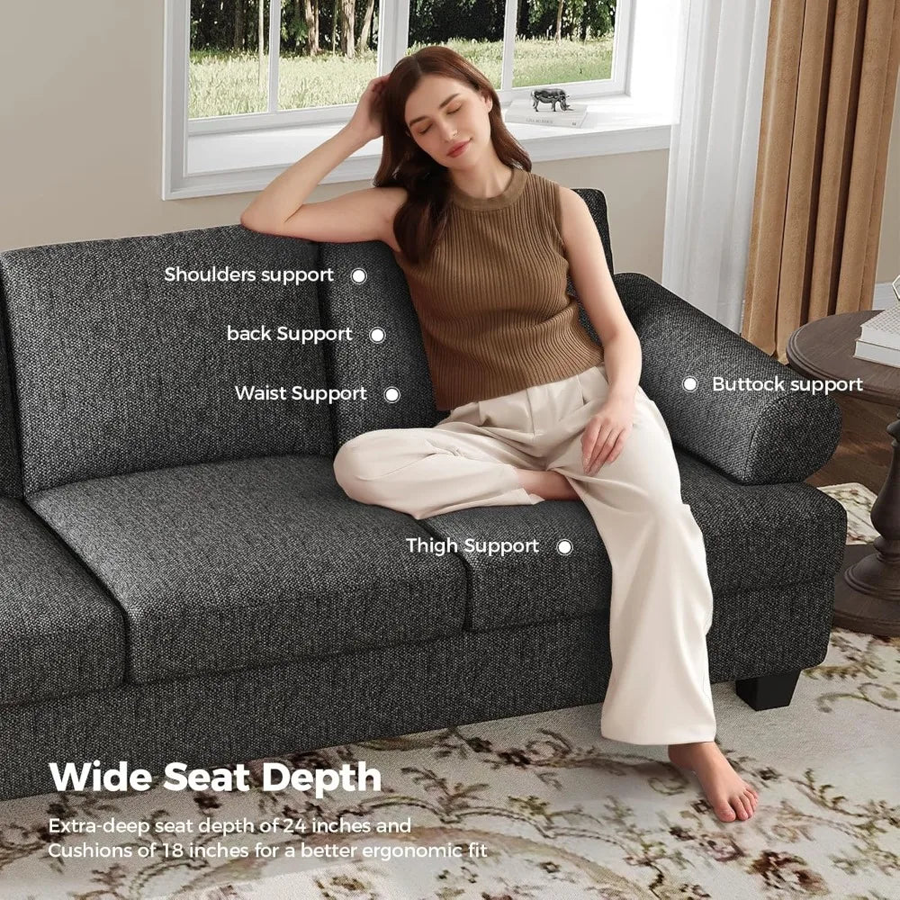 Extra Deep Seating 91 Oversized Mid-Century 3-Seat Sofa Couch in Dark Gray for Living Spaces and Lounges