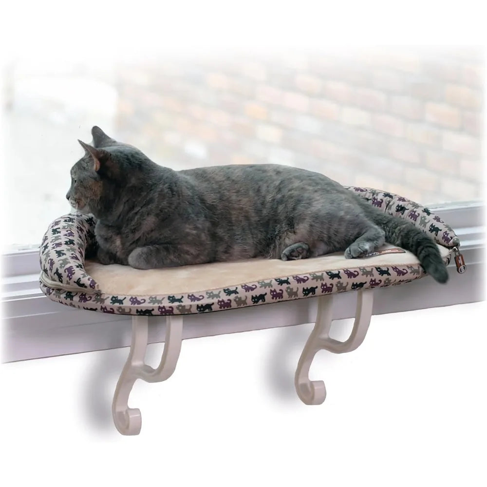 K&H Pet Products Bolster Kitty Sill Cat Window Perch Bed for Large Cats, Orthopedic Window Hammock Holds 40 lbs, Washable Cover,
