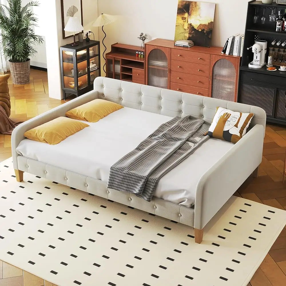 living room sofa, Full Size Upholstered Tufted Daybed with Two Drawers,Linen Sofa Bed Small Space Bedroom Livingroom Guest Room