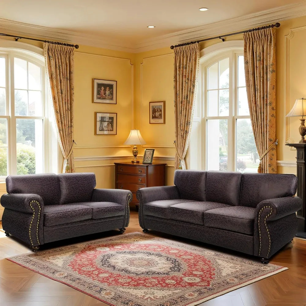 Living Room Furniture Sets,Sofa Sets and Couch Sets for Living Room,Mid-Century Vintage Sofa Couches with Rivet Design