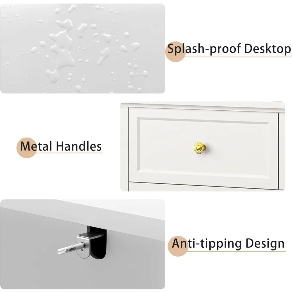 7 Drawer White Dresser for Bedroom, 55" Wood Dresser with Gold Handles, Wide Modern Chest of Drawers for Hallway, Entryway