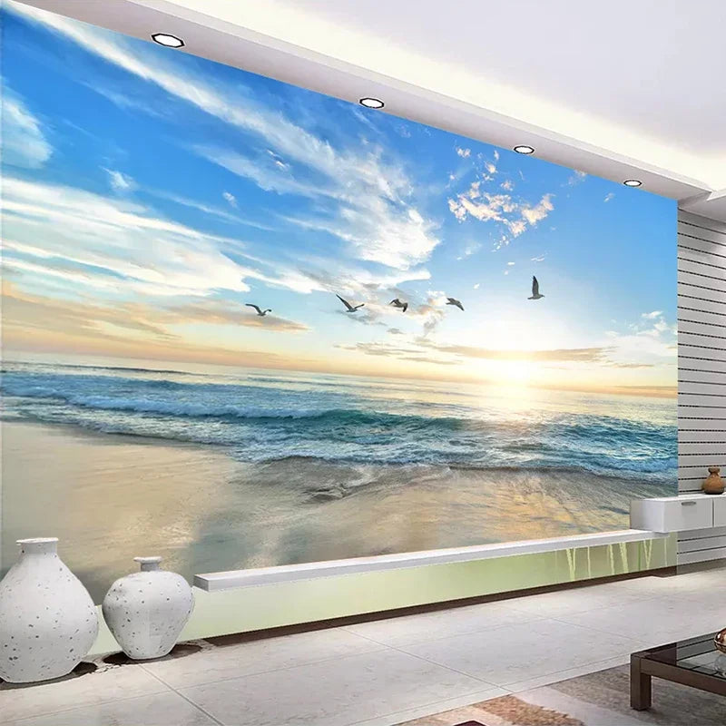 Custom 3D Photo Wallpaper Mural Beach Seagull Seascape Nature Landscape Wall Painting Living Room Bedroom Wall Decoration Paper
