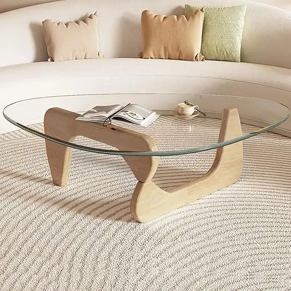Small Coffee Table Modern Glass Coffee Table, Mid Century Coffee Table for Living Room, Rustic Oval Co