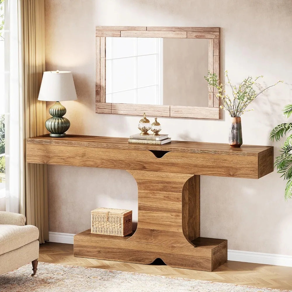 Wood Console Table, Modern 63-Inch Entryway Table, Long Sofa Table for Living Room, Hallway, Entrance (Walnut)