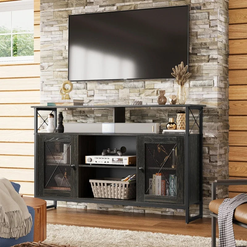 GALAXHERO TV Stand for 55 Inch TV Tall Entertainment Center Storage Farmhouse Industrial TV Console Living Room Bedroom