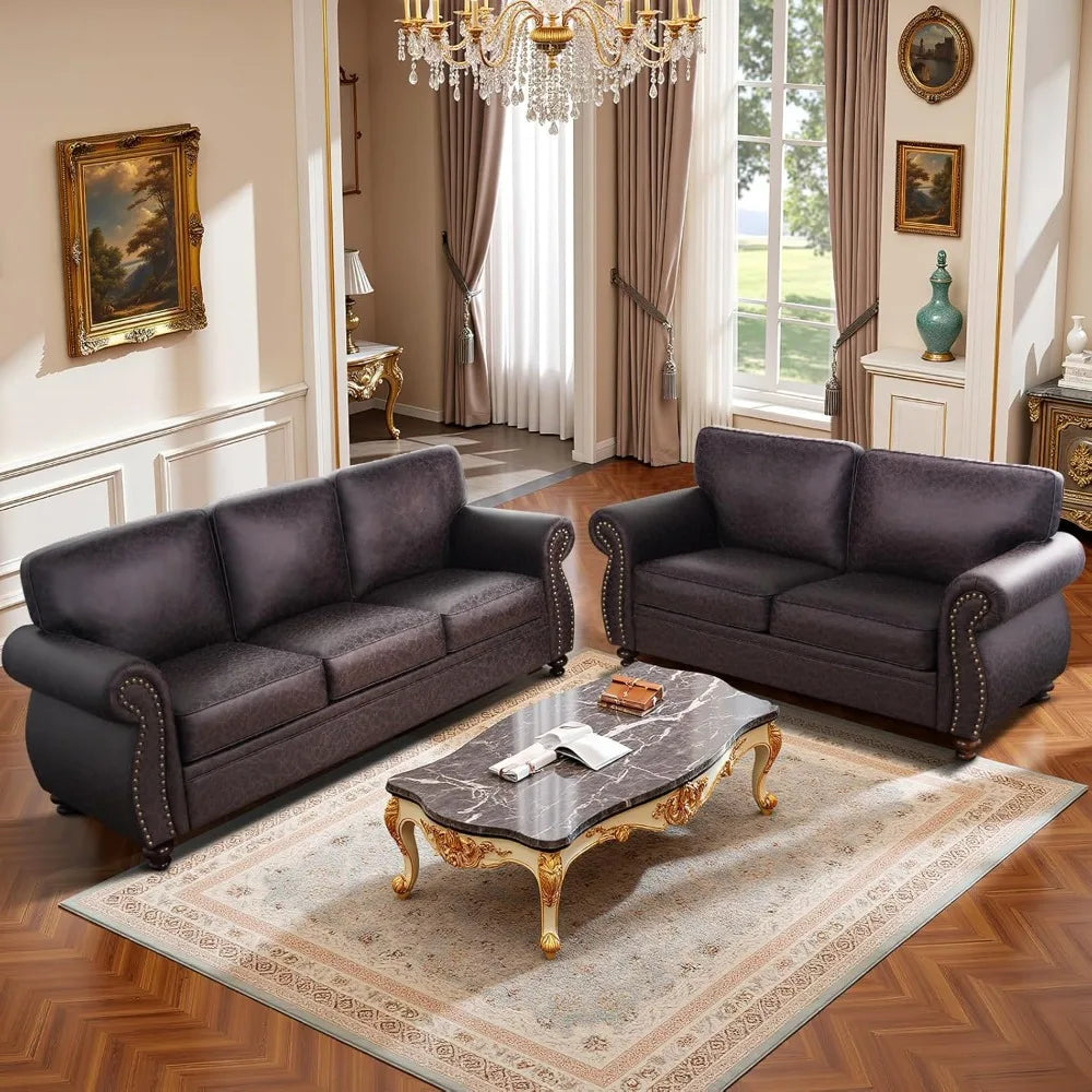Living Room Furniture Sets,Sofa Sets and Couch Sets for Living Room,Mid-Century Vintage Sofa Couches with Rivet Design