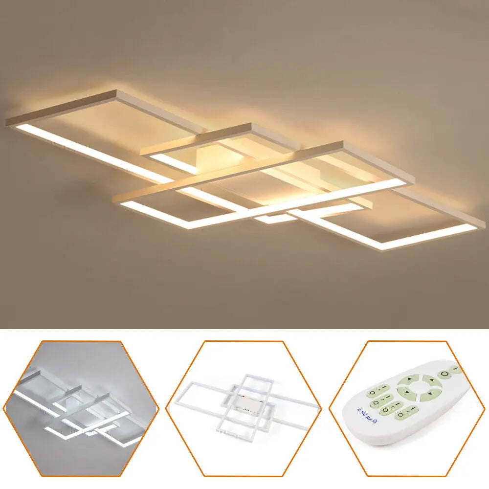 LOYALHEARTD Modern LED Square Ceiling Light Dimmable Flush Mount Living Room Chandelier Lamp W/ Remote
